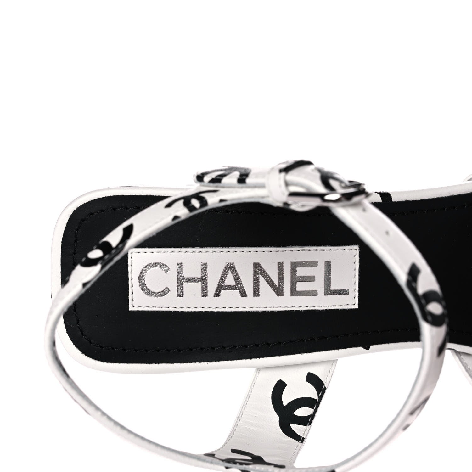 Chanel Printed Lambskin Coco Beach Platform Sandals 38.5 White Black 7 of 10