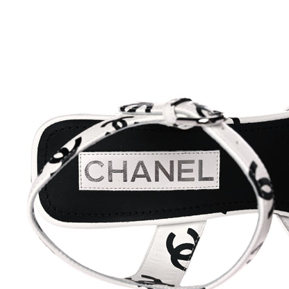 Chanel Printed Lambskin Coco Beach Platform Sandals 38.5 White Black 7 of 10