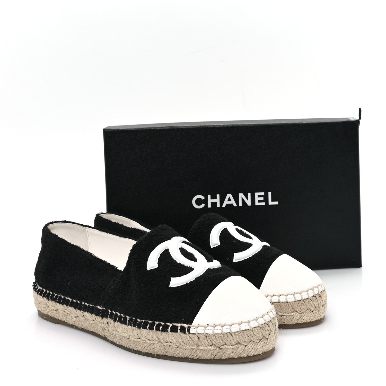 Chanel Cotton Lambskin CC Espadrilles 41 Black White 10 of 10