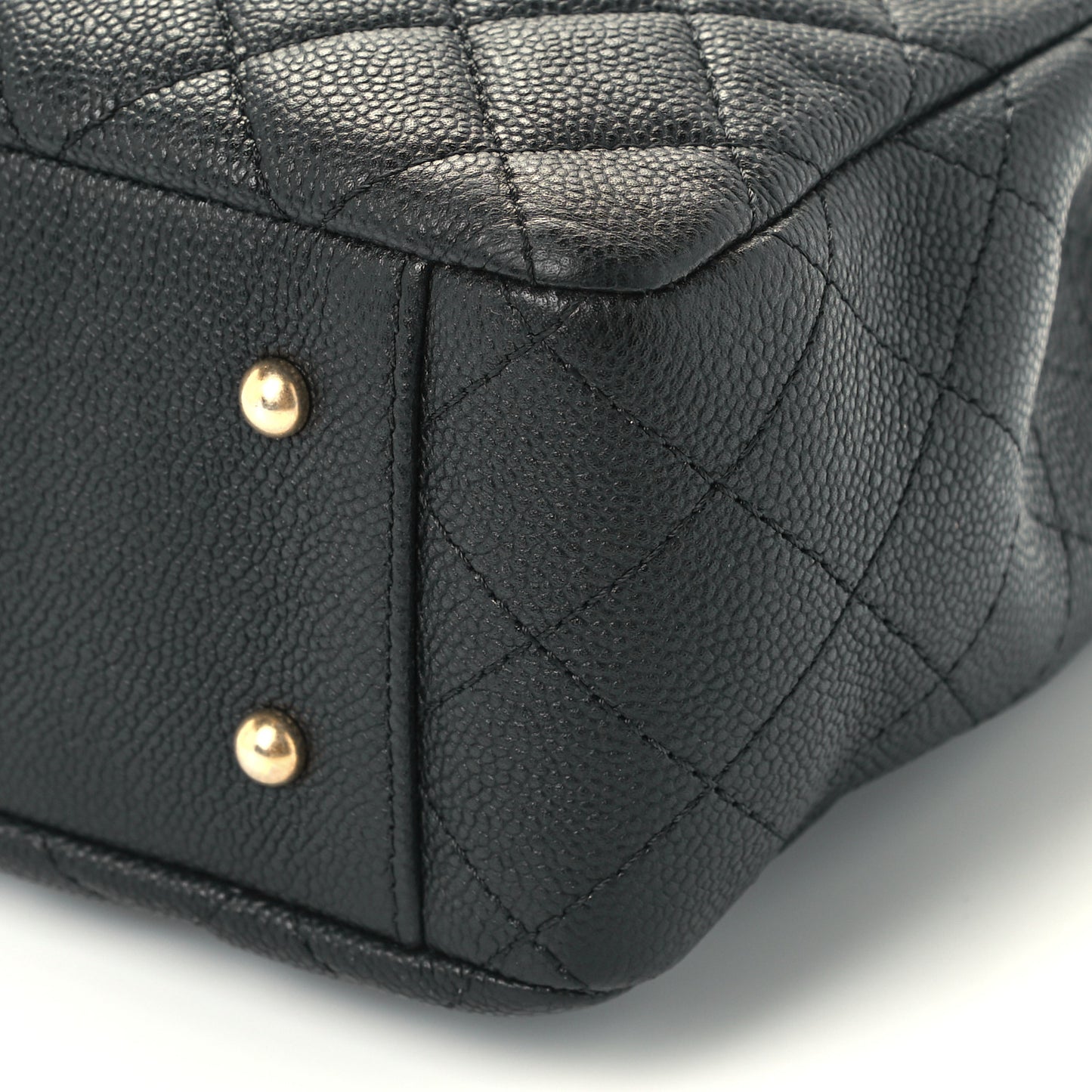 Caviar Calfskin Quilted Top Handle Flap Black