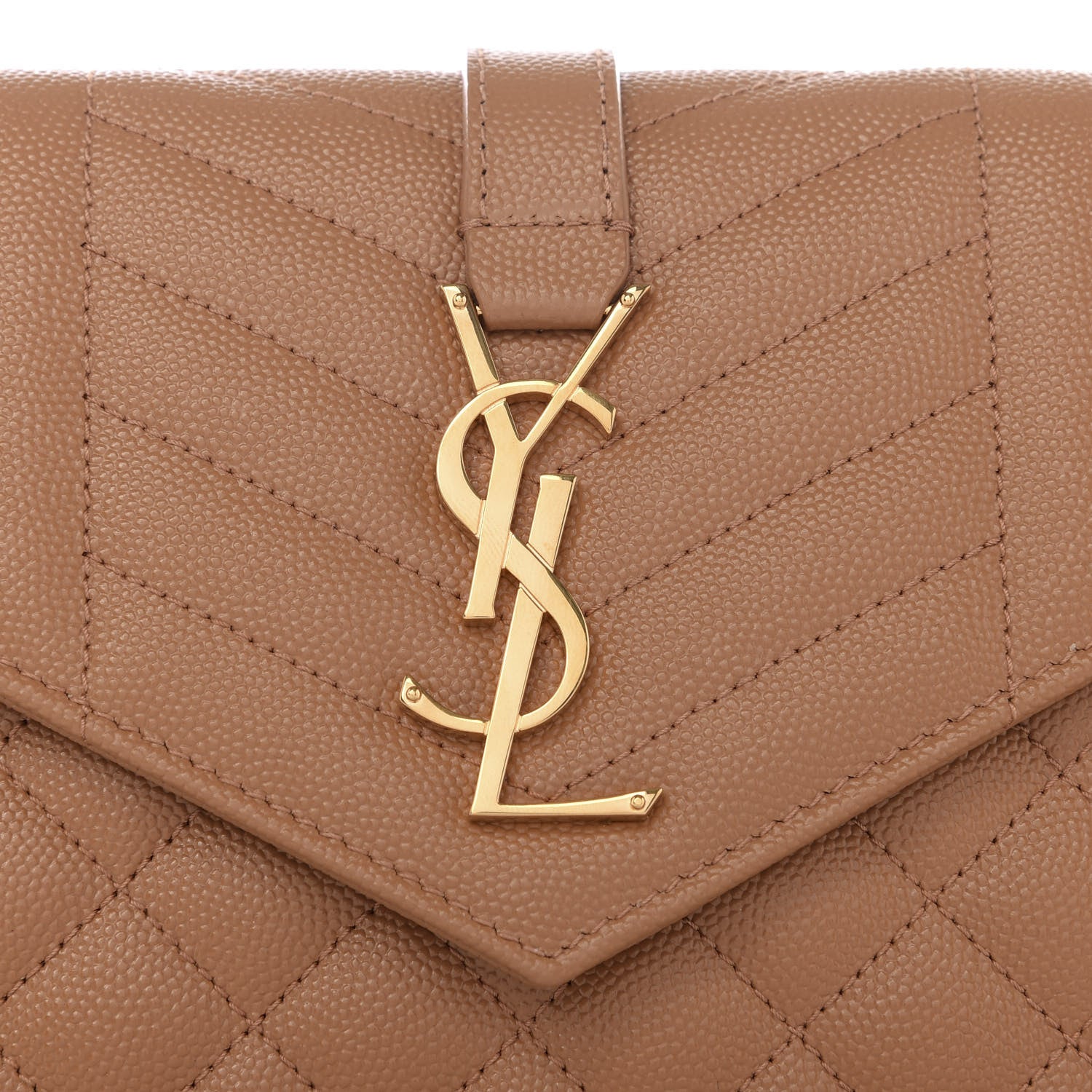 Saint Laurent Grain De Poudre Mixed Matelasse Triquilt Monogram Chain Wallet Dune 8 of 9
