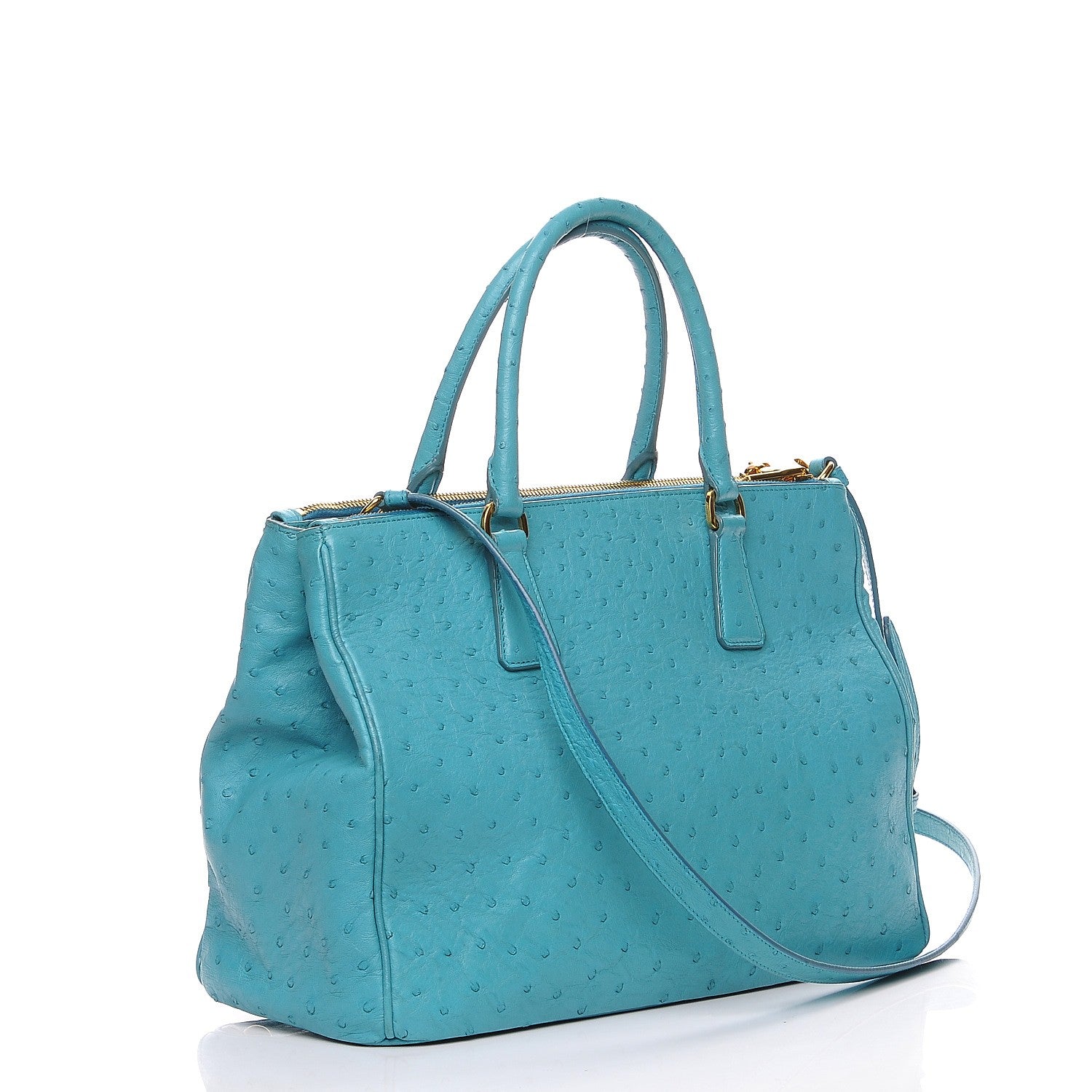 Prada Ostrich Medium Galleria Double Zip Tote Turchese 4 of 8