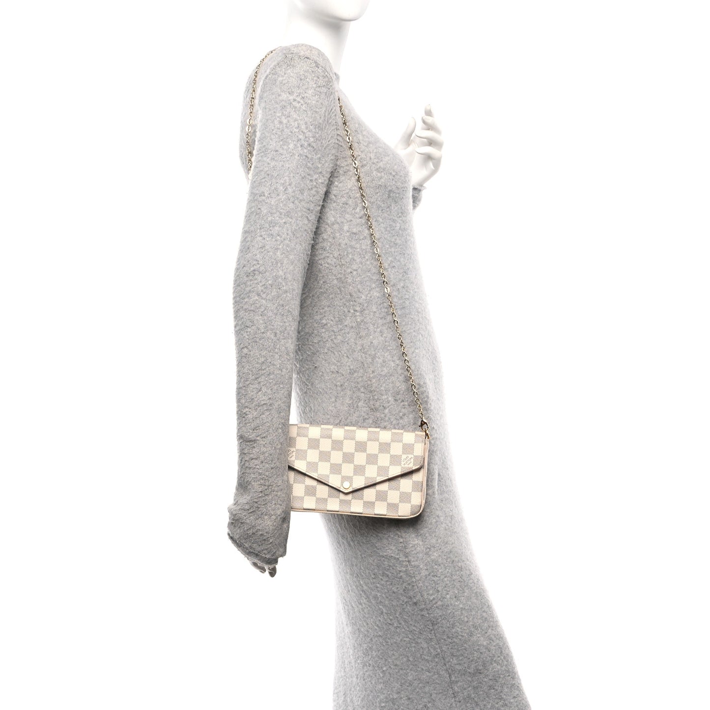Damier Azur Pochette Felicie Chain Wallet Rose Ballerine