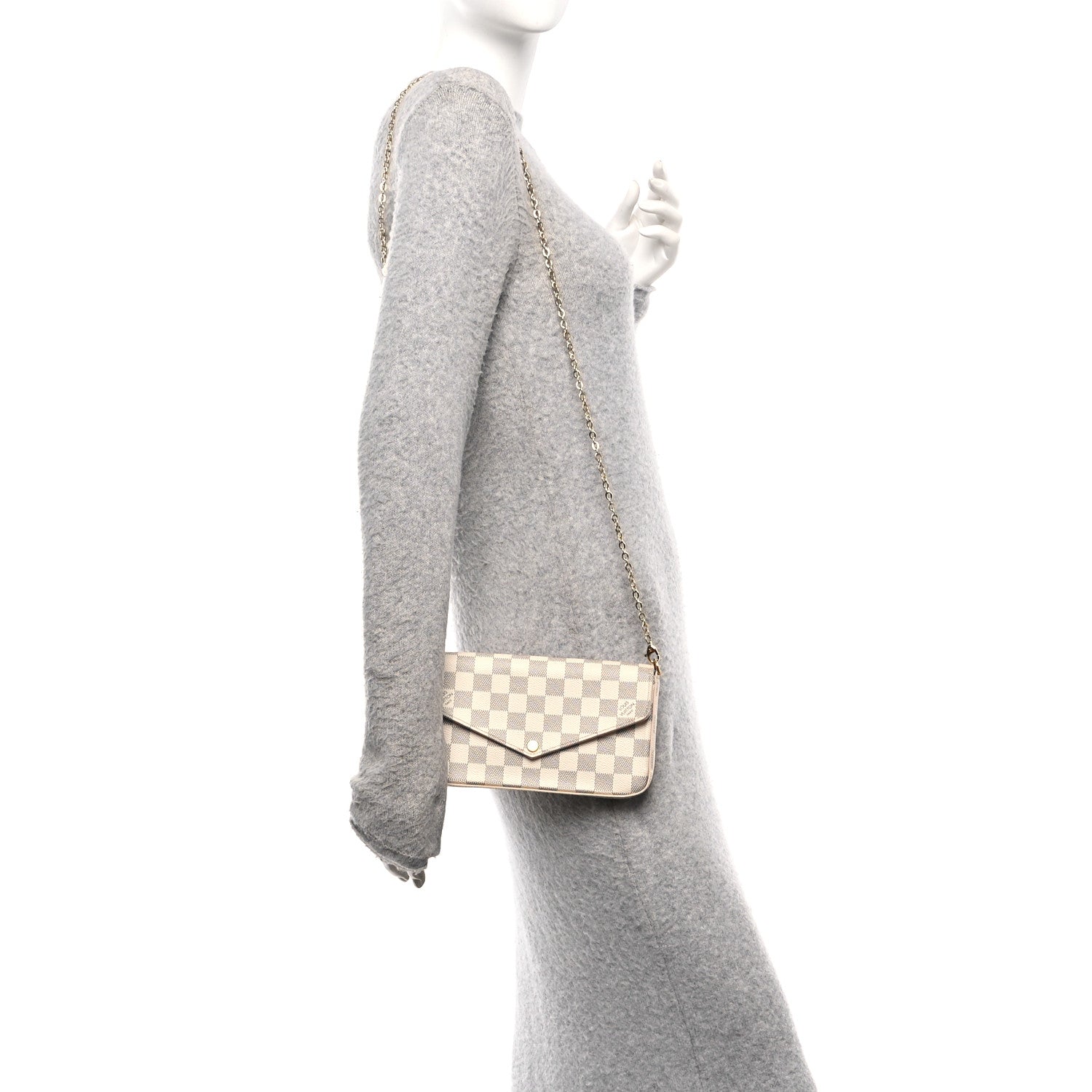 Louis Vuitton Damier Azur Pochette Felicie Chain Wallet Rose Ballerine 2 of 12
