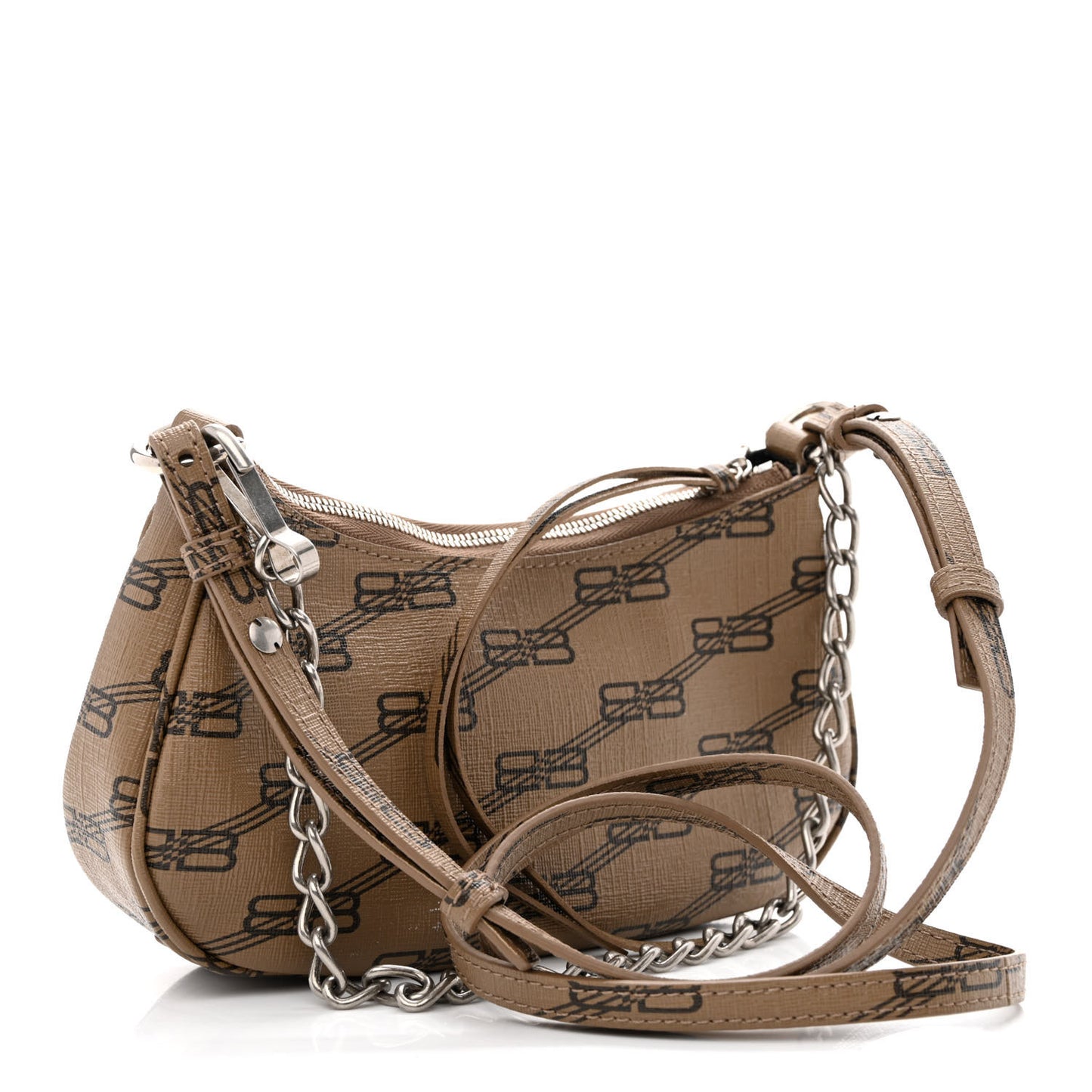 Coated Canvas BB Monogram Le Cagole Mini Purse With Chain Beige Brown