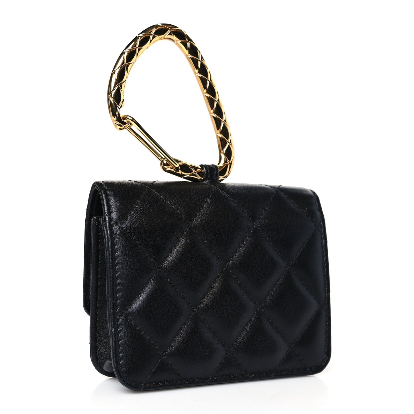 Lambskin Quilted CC Hook Card Holder Black