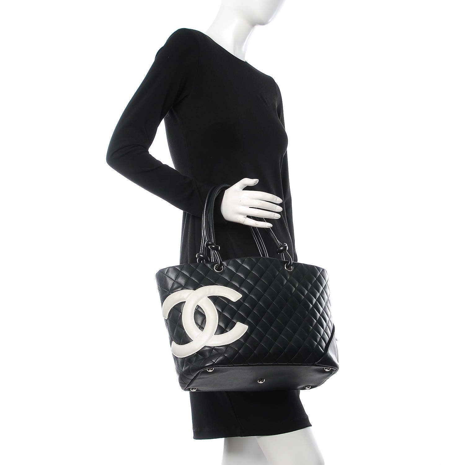 Chanel Calfskin Quilted Large Cambon Tote Black White 2 of 8