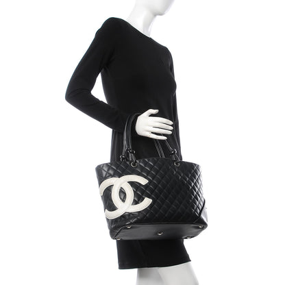 Chanel Calfskin Quilted Large Cambon Tote Black White 2 of 8