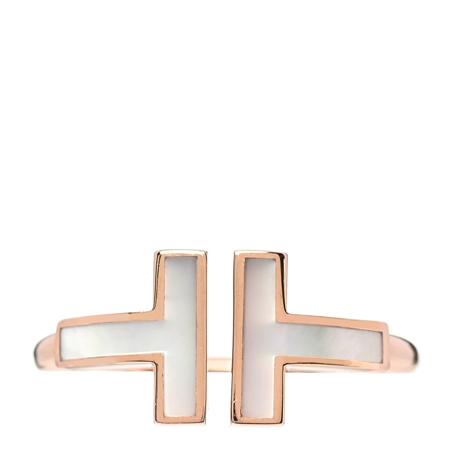 Tiffany 18K Rose Gold Mother of Pearl T Wire Ring 46 3.75 1 of 4