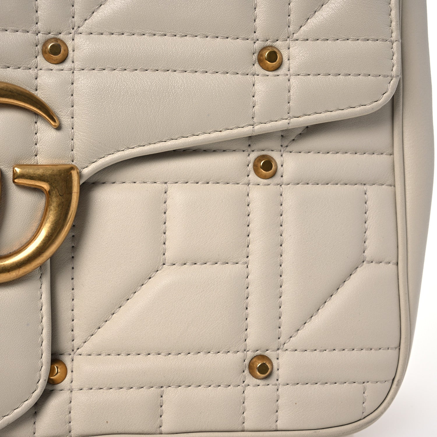 Gucci Calfskin Matelasse Studded Medium GG Marmont Shoulder Bag White 8 of 16
