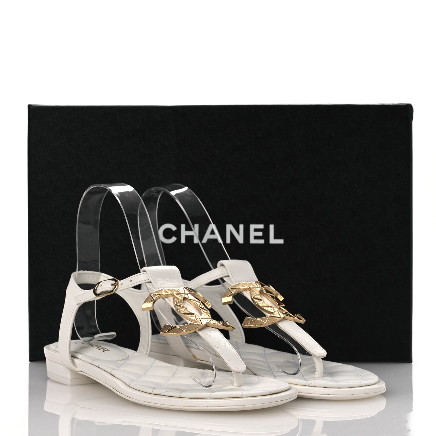 Lambskin CC Thong Sandals 36 White
