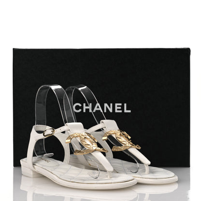 Chanel Lambskin CC Thong Sandals 36 White 11 of 11