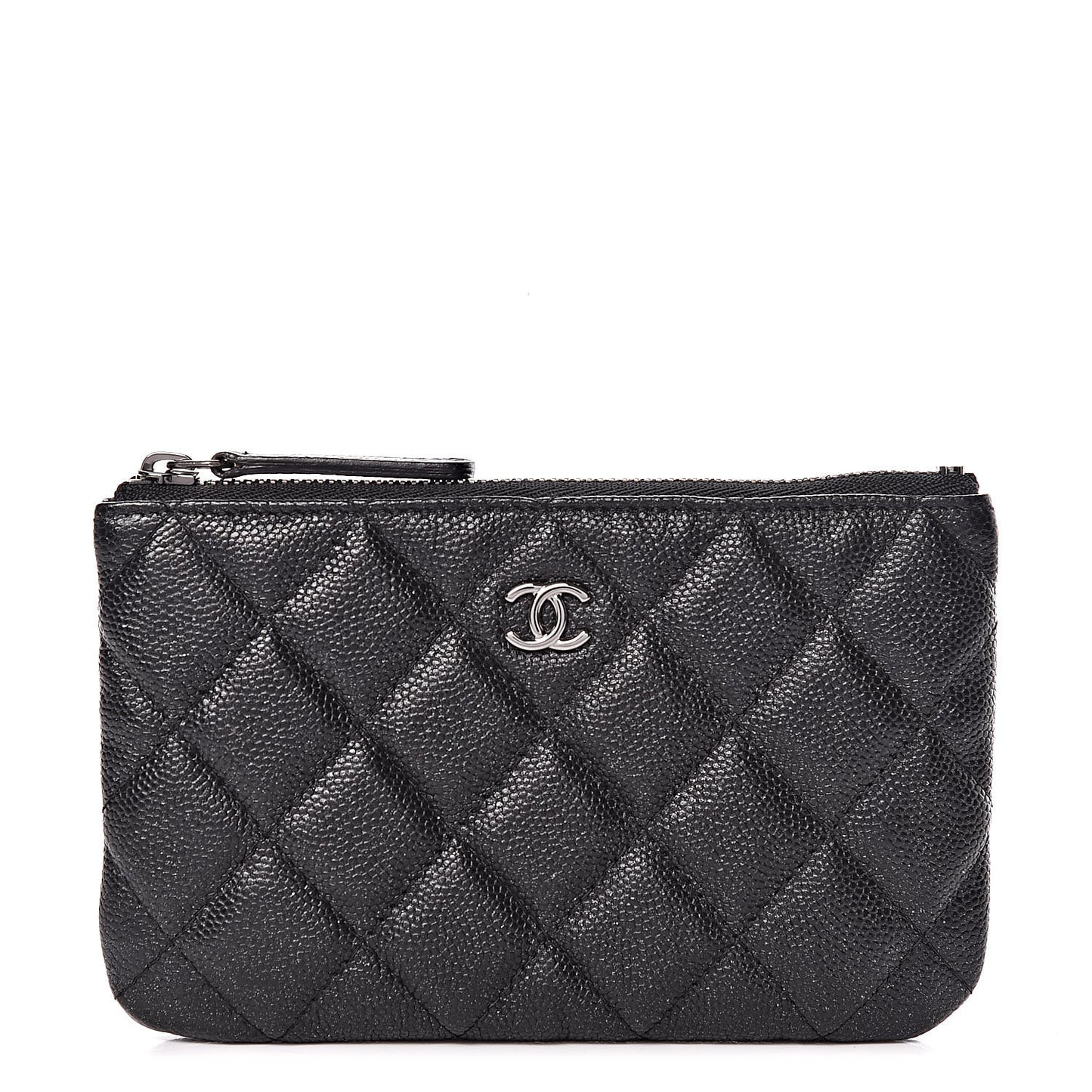 Iridescent Caviar Quilted Small Cosmetic Case Black