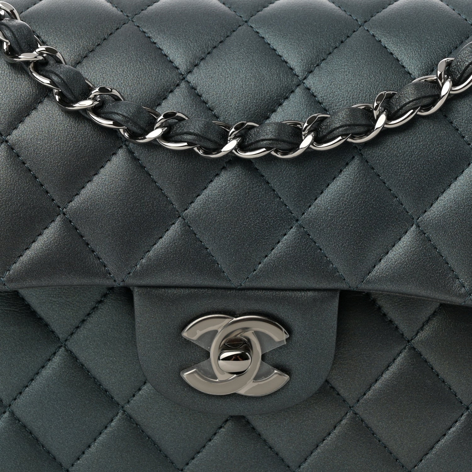 Chanel Iridescent Lambskin Quilted Small Double Flap Green 8 of 14