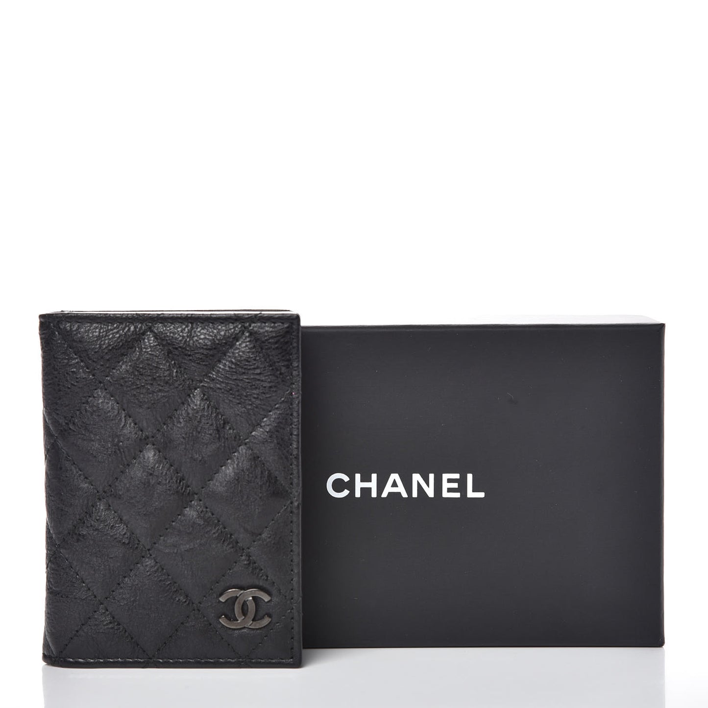 Crumpled Calfskin Quilted Card Holder Wallet So Black
