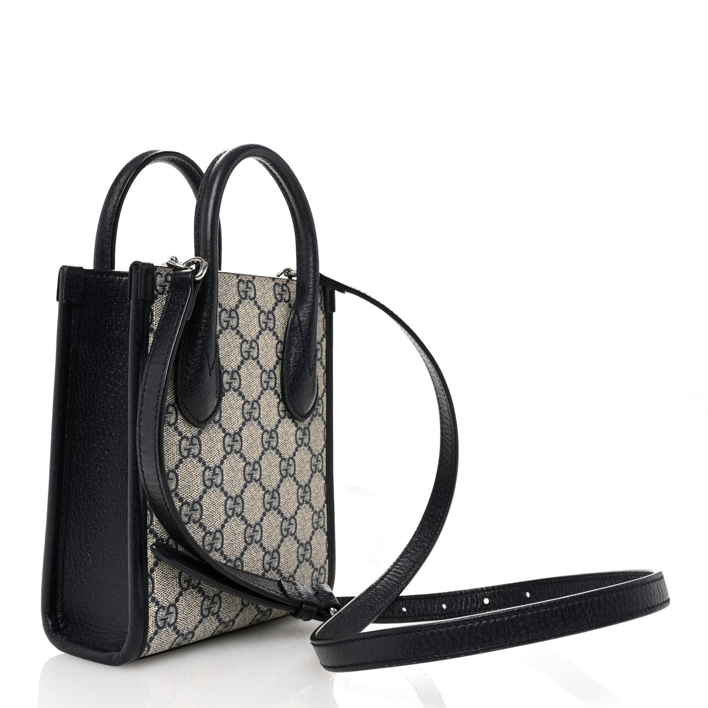 GG Supreme Monogram Textured Dollar Calfskin Mini Retro Interlocking G Tote Bag Beige Blue
