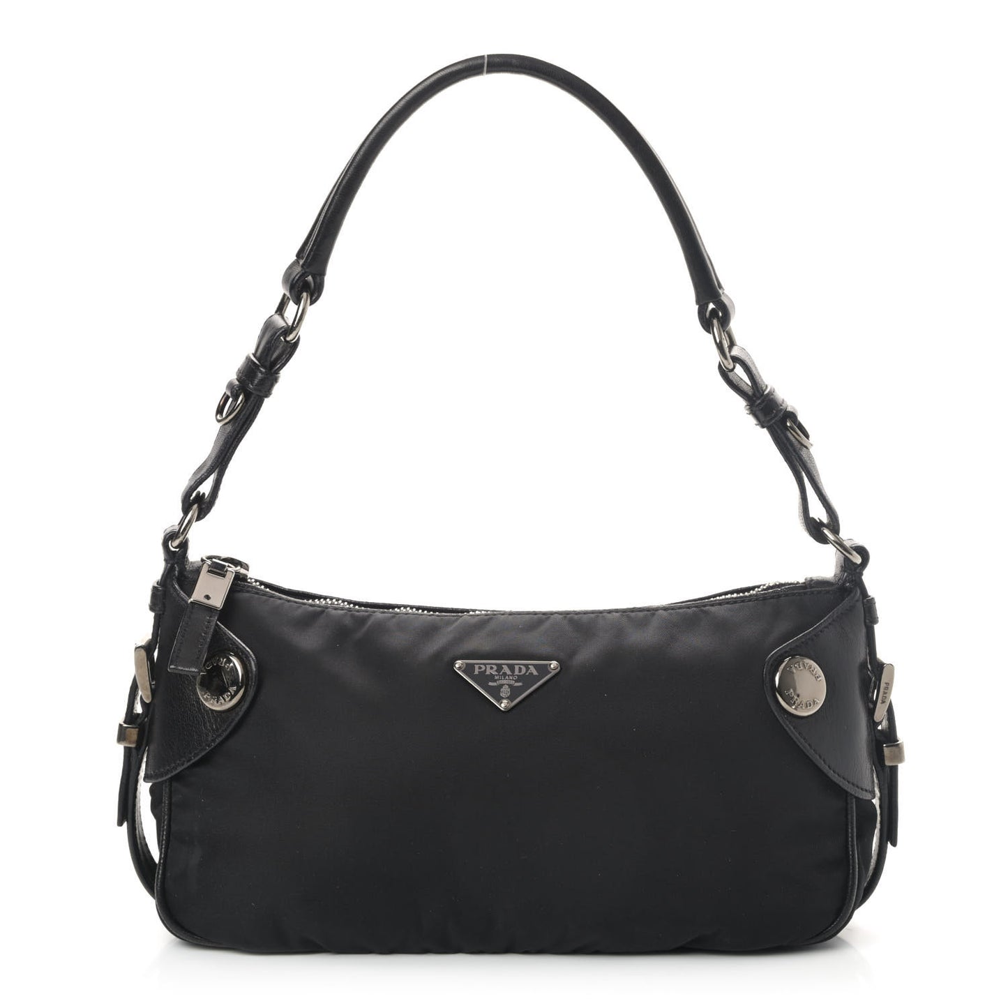 Tessuto Nylon Soft Calfskin Shoulder Bag Black