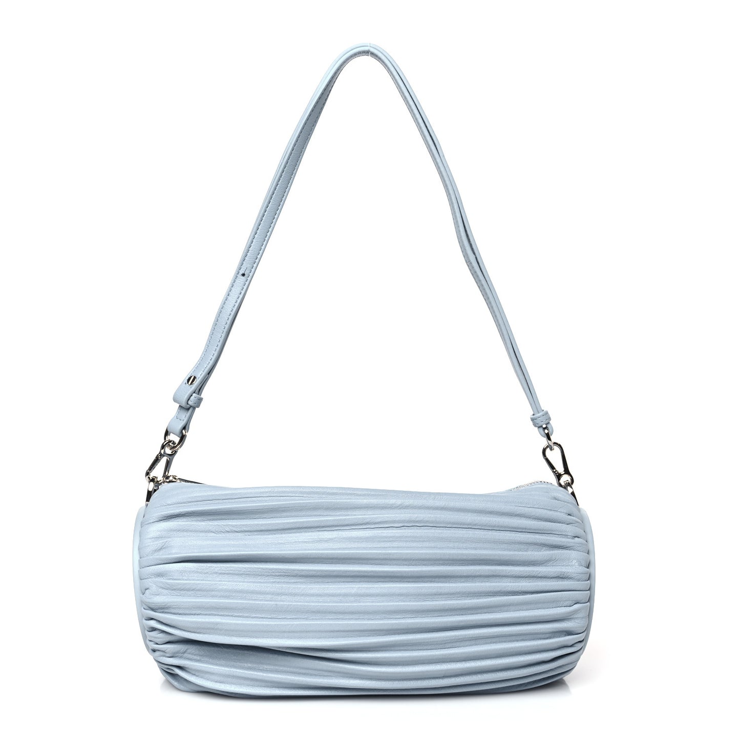 Lambskin Pleated Bracelet Pouch Shoulder Bag Dusty Blue