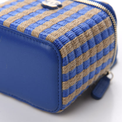 Chanel Raffia Jute Striped Mini Vanity Case With Chain Blue Beige 7 of 11