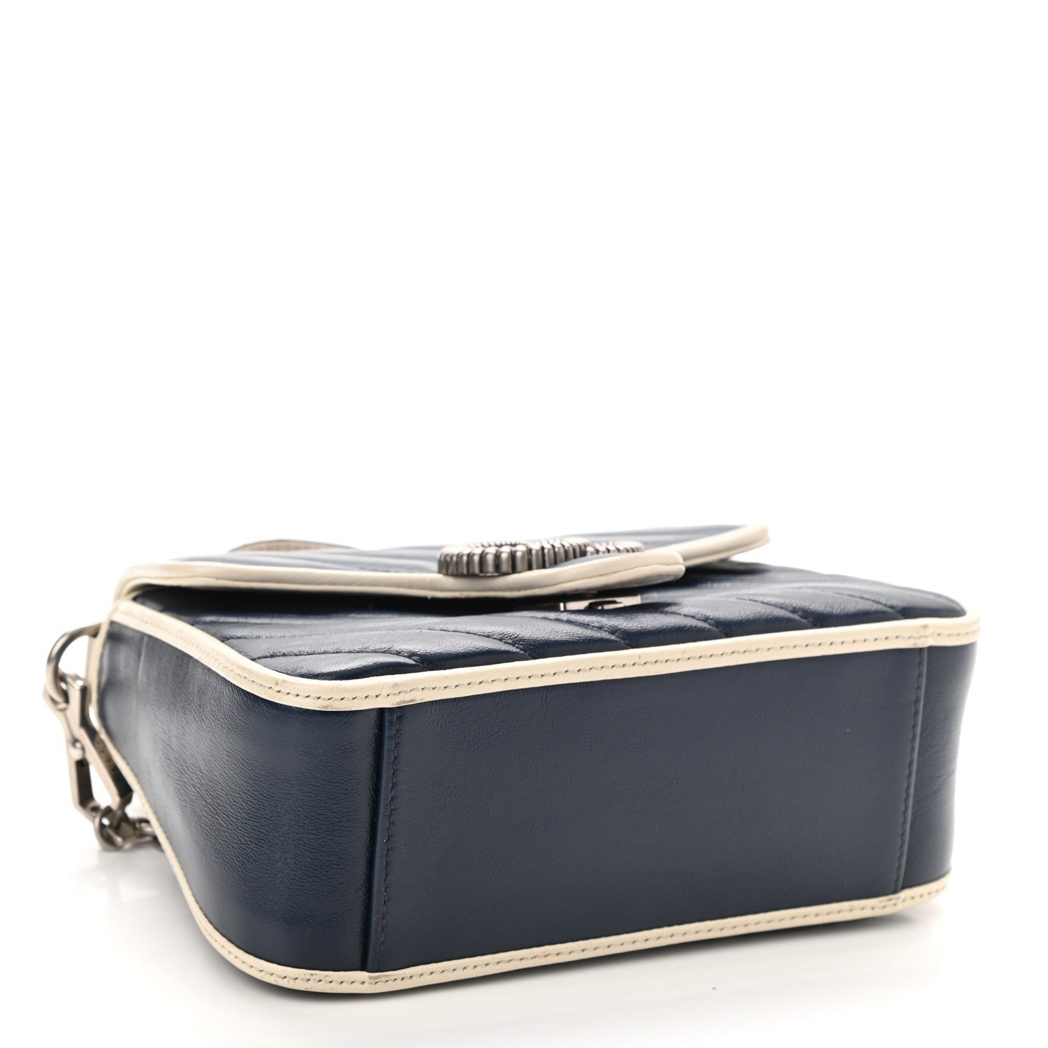 Gucci Vintage Effect Calfskin Matelasse Diagonal Mini Torchon GG Marmont Top Handle Shoulder Bag Blue Agata Mystic White 3 of 8
