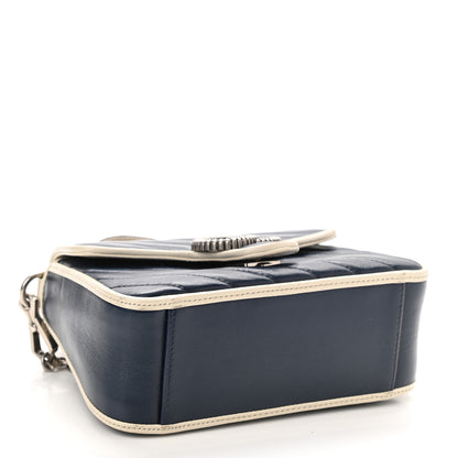 Gucci Vintage Effect Calfskin Matelasse Diagonal Mini Torchon GG Marmont Top Handle Shoulder Bag Blue Agata Mystic White 3 of 8