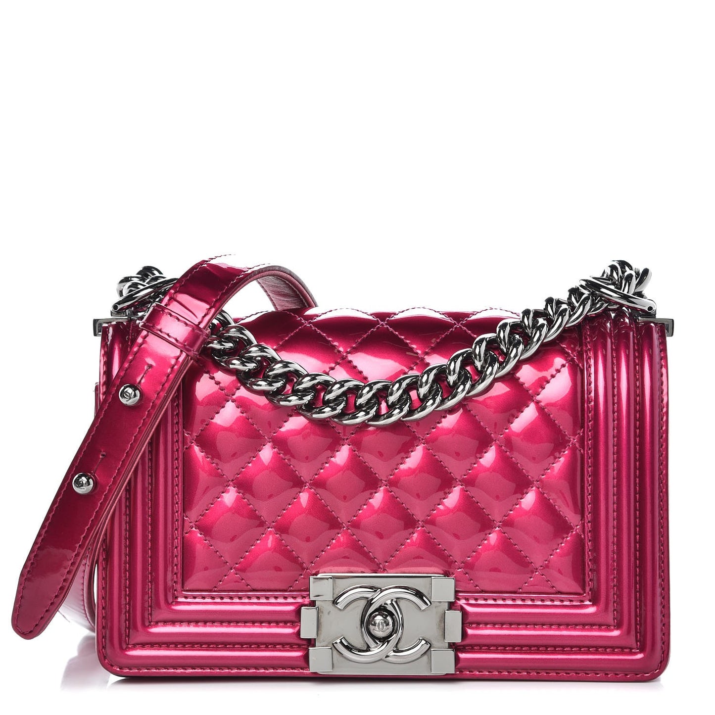 Metallic Patent Calfskin Quilted Small Boy Flap Pink