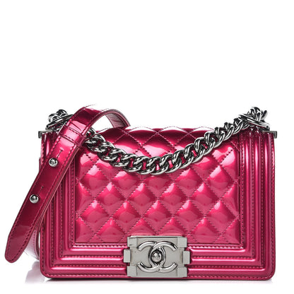 Chanel Metallic Patent Calfskin Quilted Small Boy Flap Pink 1 of 8