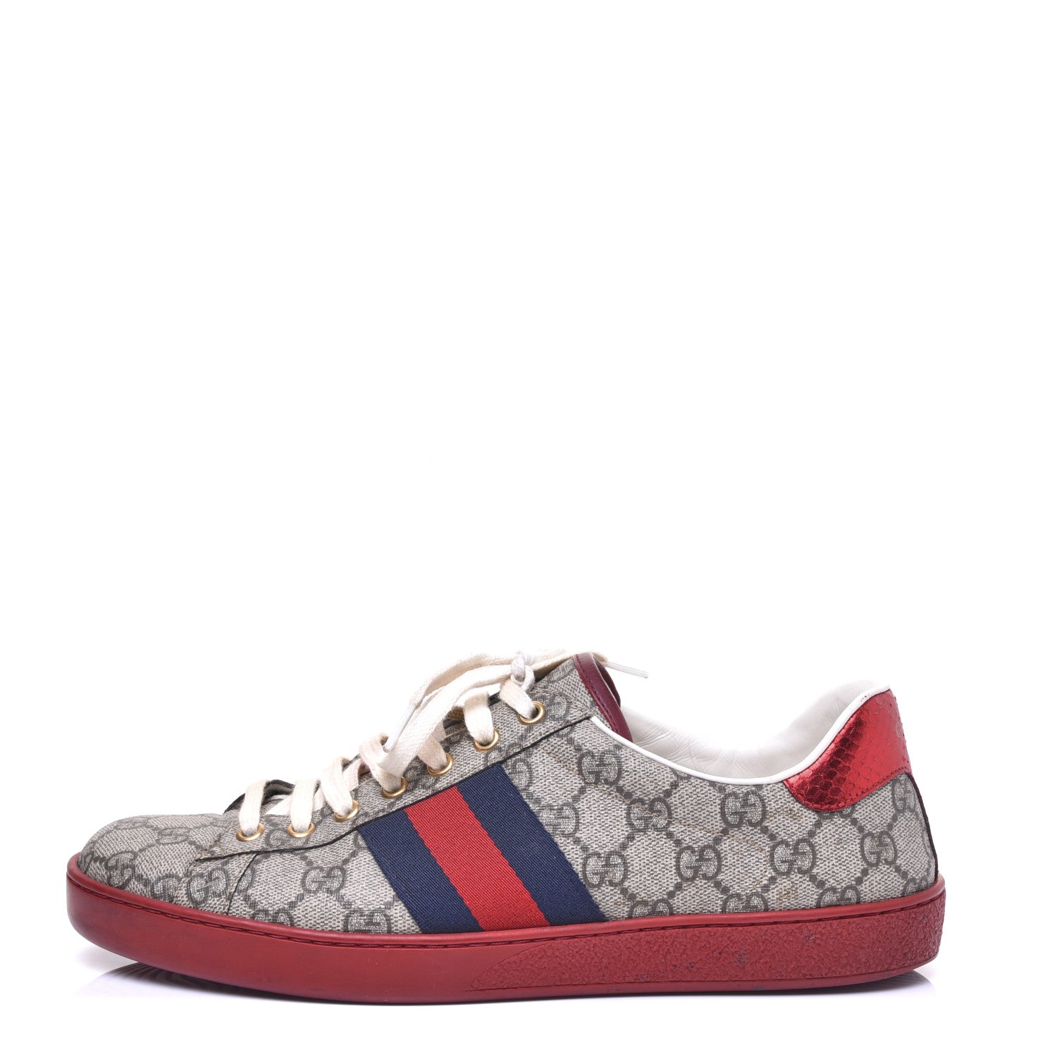 Gucci GG Supreme Monogram Ayers Mens New Ace Low-Top Sneaker 8.5 Beige Red 1 of 10