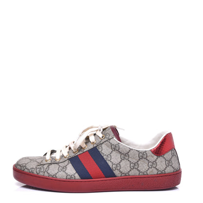 Gucci GG Supreme Monogram Ayers Mens New Ace Low-Top Sneaker 8.5 Beige Red 1 of 10
