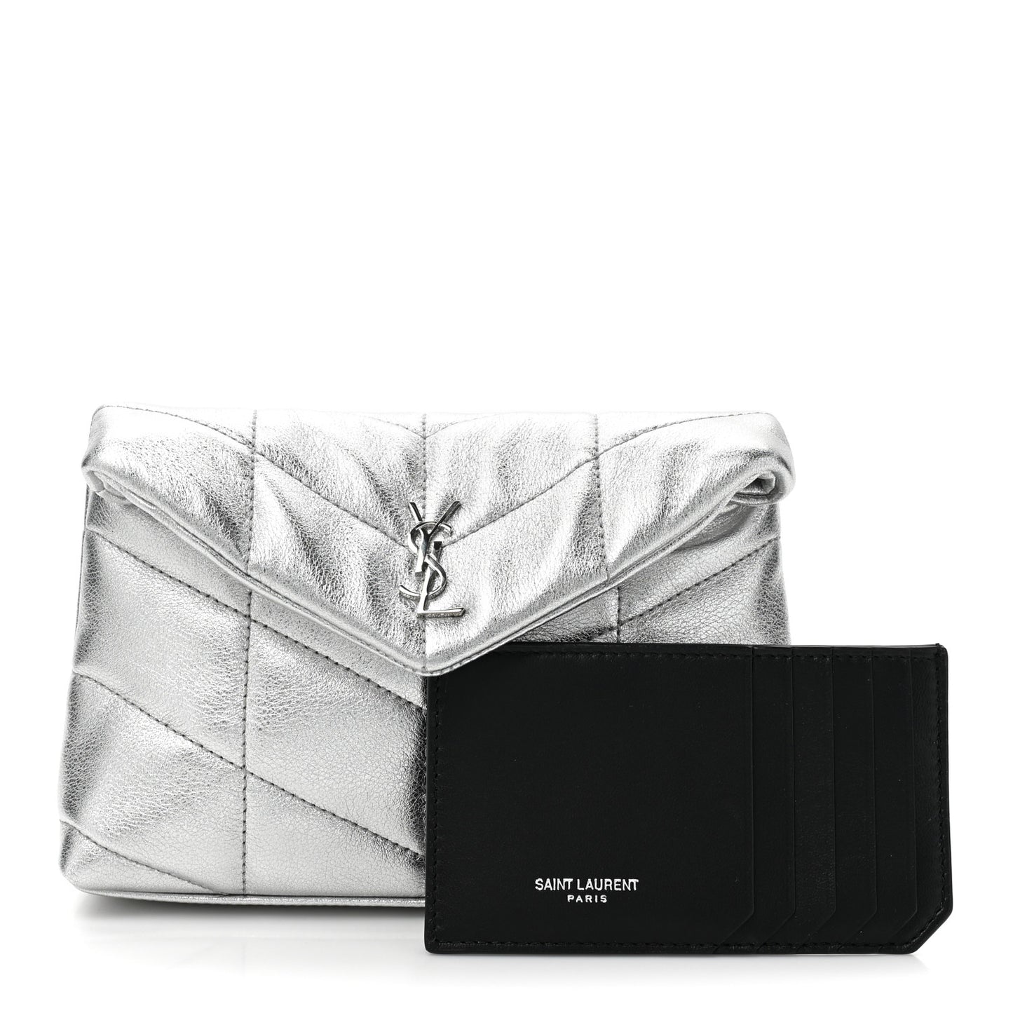 Metallic Lambskin Monogram Loulou Puffer Pouch Clutch Silver