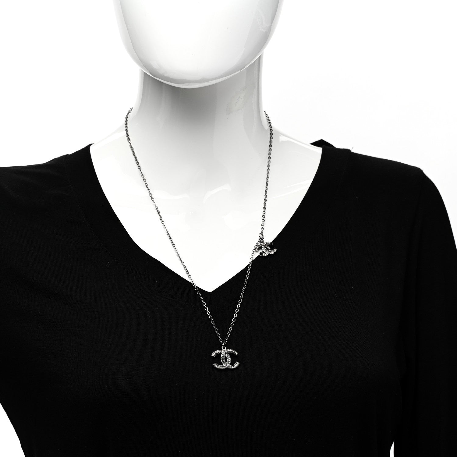 Chanel Crystal Double CC Necklace Black Dark Silver 2 of 6
