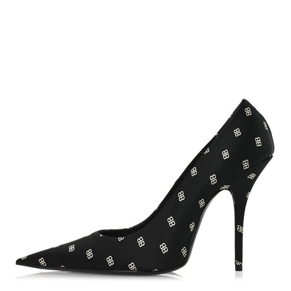 Balenciaga Crepe Satin BB Allover Logo Knife 100mm Pumps 39.5 Black 1 of 11