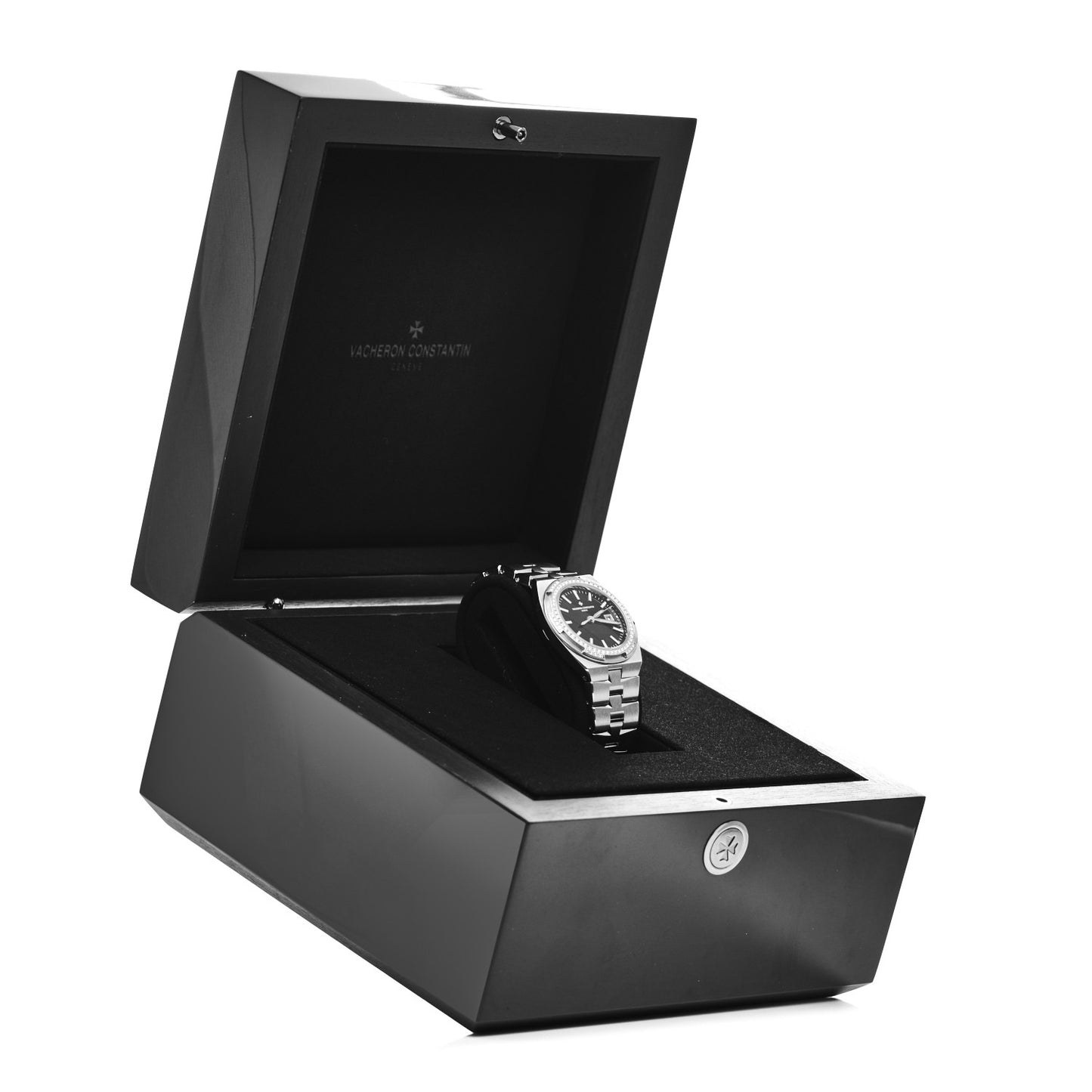 Stainless Steel Diamond Bezel 33mm Overseas Quartz Watch Black 1205V/100A-B591