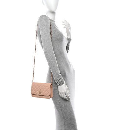 Chanel Caviar Quilted Bow Wallet On Chain WOC Light Beige 2 of 11