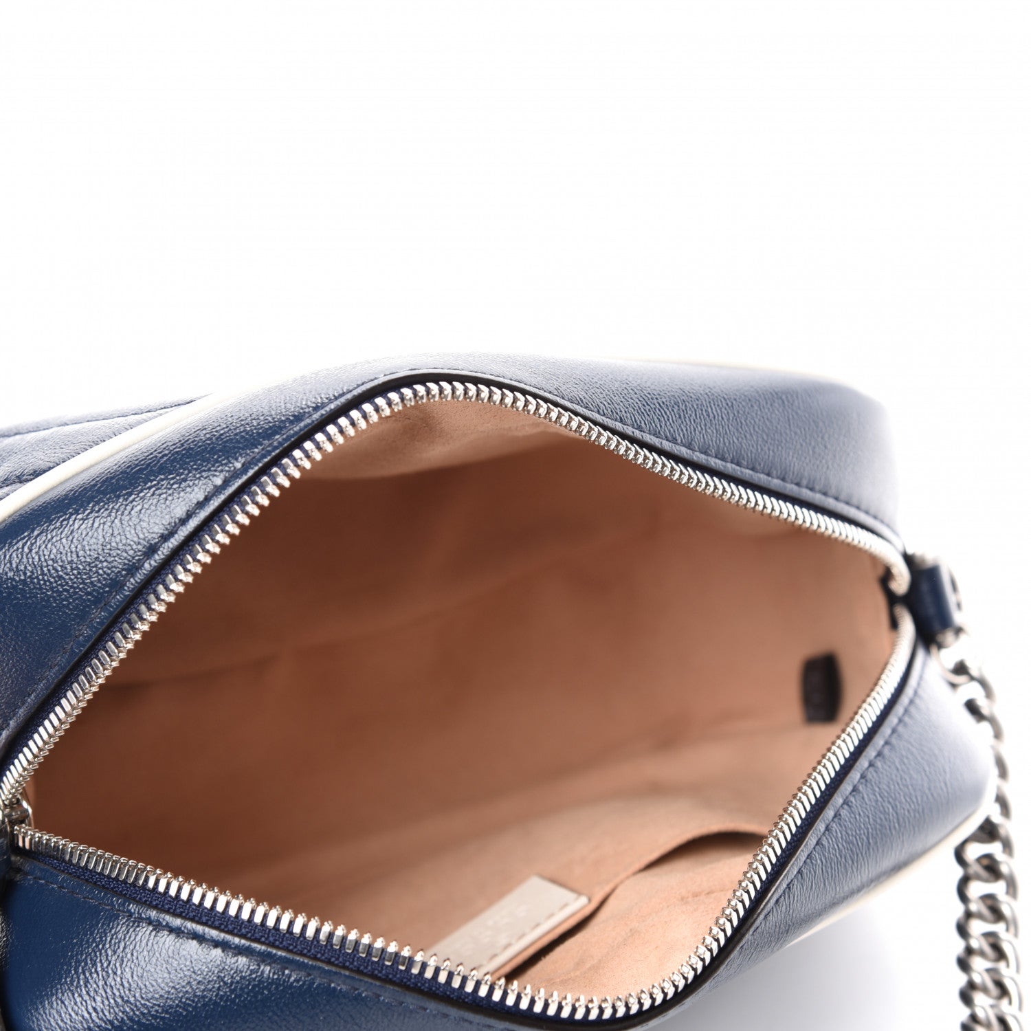 Gucci Vintage Effect Calfskin Matelasse Diagonal Small Torchon GG Marmont Chain Shoulder Bag Blue Agata Mystic White 5 of 14