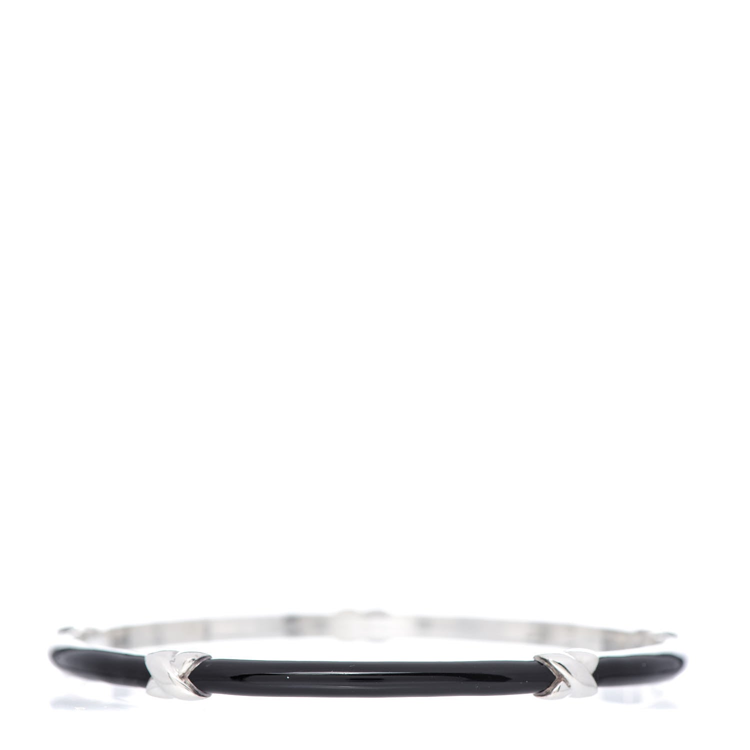 Tiffany Sterling Silver Enamel Signature X Bangle Bracelet Black 3 of 4