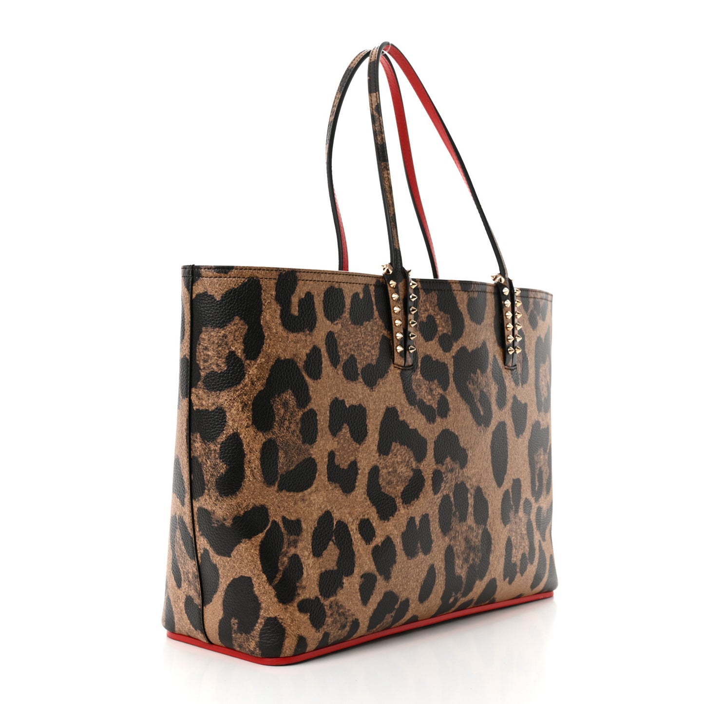 Calfskin Leopard Print Spikes East West Cabata Tote Brown