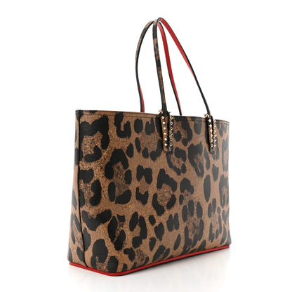Christian Louboutin Calfskin Leopard Print Spikes East West Cabata Tote Brown 4 of 12