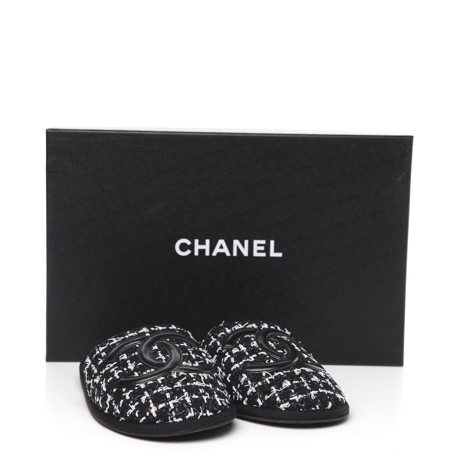 Chanel Tweed CC Flat Mules XS Black 6 of 6
