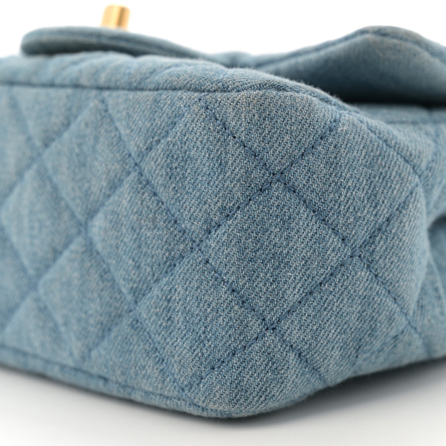 Denim Quilted Mini Pearl Crush Flap Blue