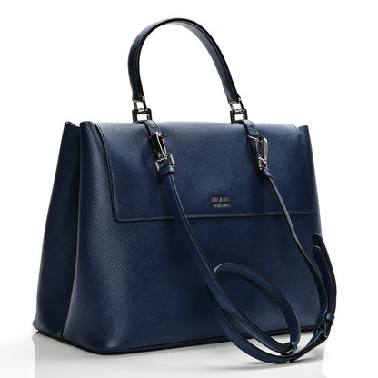 Prada Saffiano Cuir Convertible Top Handle Tote Bleuette 4 of 8