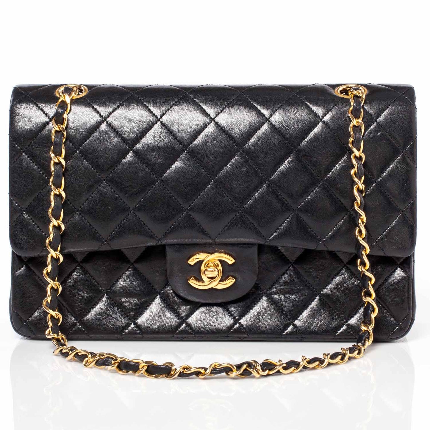 Lambskin Medium Double Flap Black