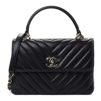 Chanel Lambskin Chevron Quilted Small Trendy CC Dual Handle Flap Bag Black 1 of 4