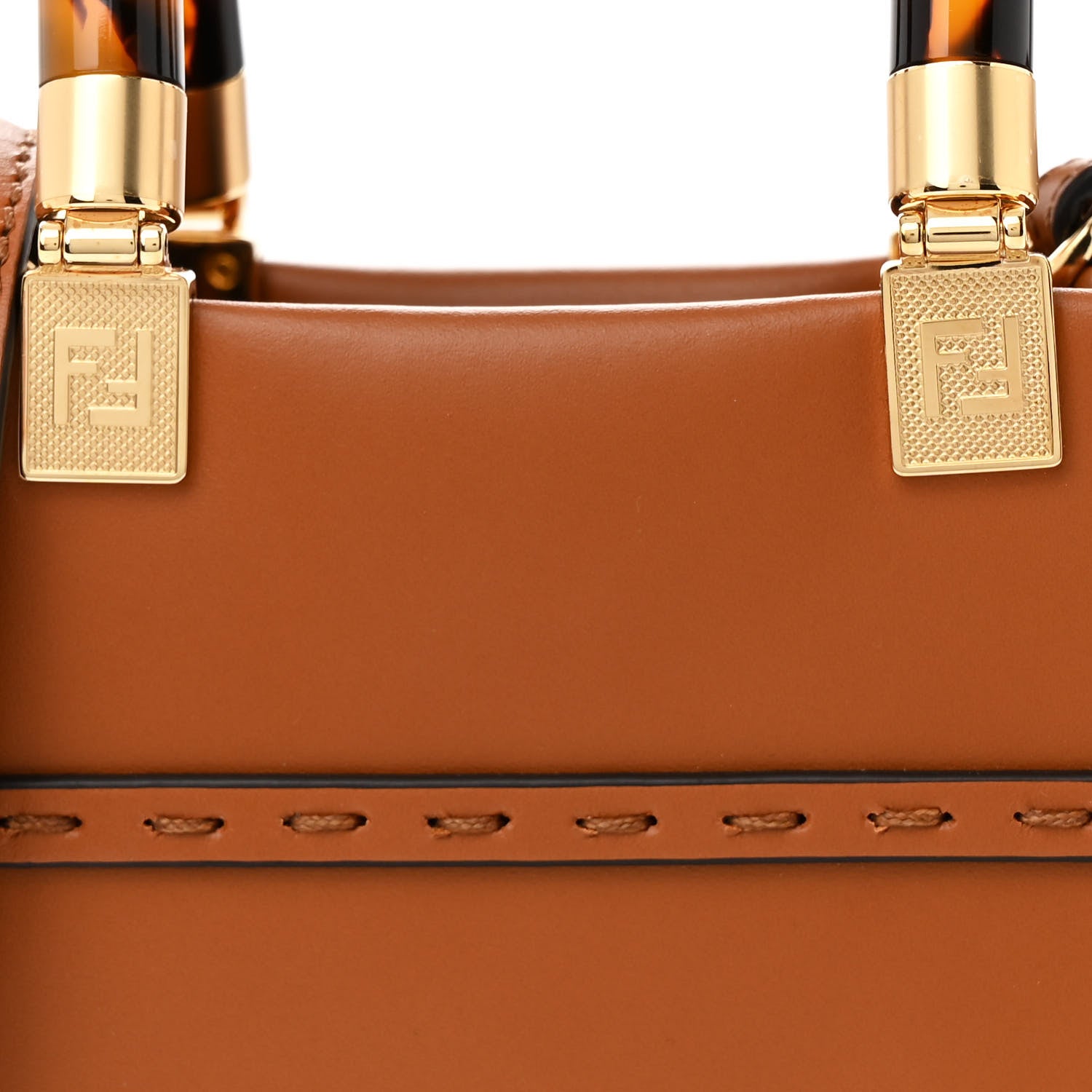 Fendi Vitello King Plexiglass Logo Embossed Mini Fendi Sunshine Shopper Tote Cuoio 8 of 11