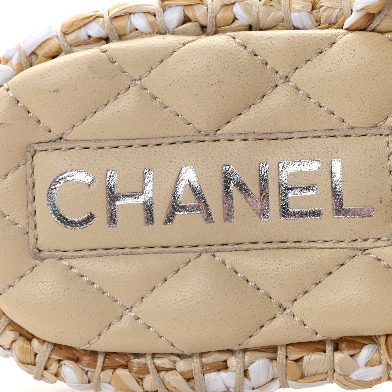 Chanel Raffia Lambskin Woven Chain CC Toe Ring Sandals 37 Beige White 8 of 11