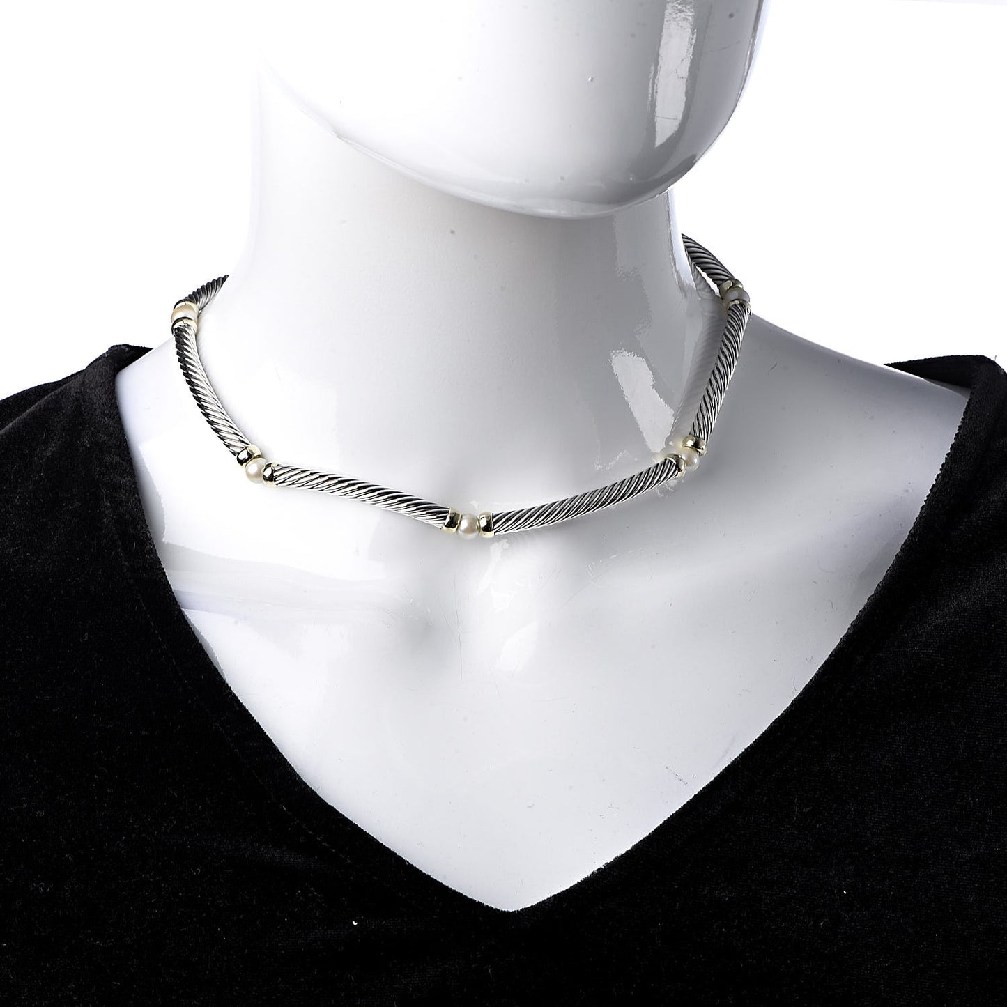 Sterling Silver 14K Yellow Gold Pearl Hampton Cable Choker Necklace