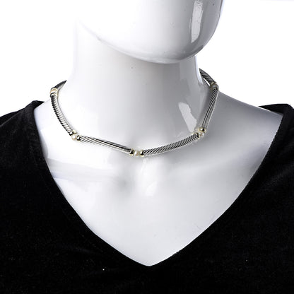 David Yurman Sterling Silver 14K Yellow Gold Pearl Hampton Cable Choker Necklace 2 of 4