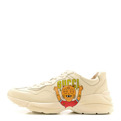 Gucci Apollo Calfskin Cat Print Mens Rhyton Sneakers 13 Ivoire 1 of 10