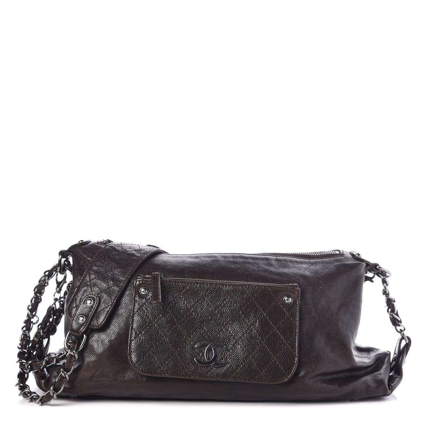 Glazed Caviar Pocket In The City Shoulder Bag Brown