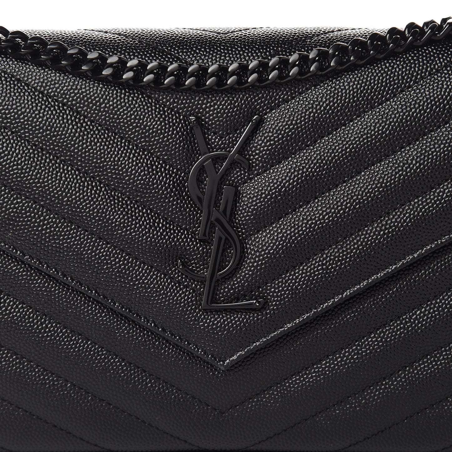 Grain De Poudre Matelasse Chevron Monogram Chain Wallet Black